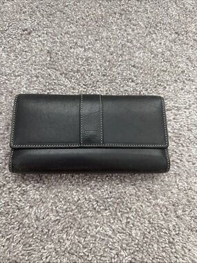 Coach Black Leather Fold-Over Continental Wallet